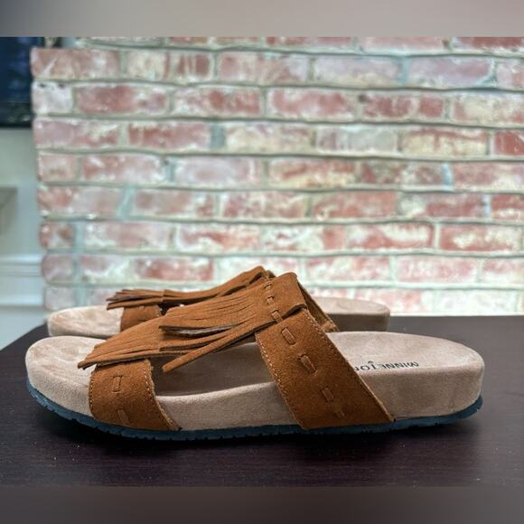 Minnetonka Womens Slides Sandals Brown Leather Fringe Boho Slip On Size 9 - Picture 6 of 9